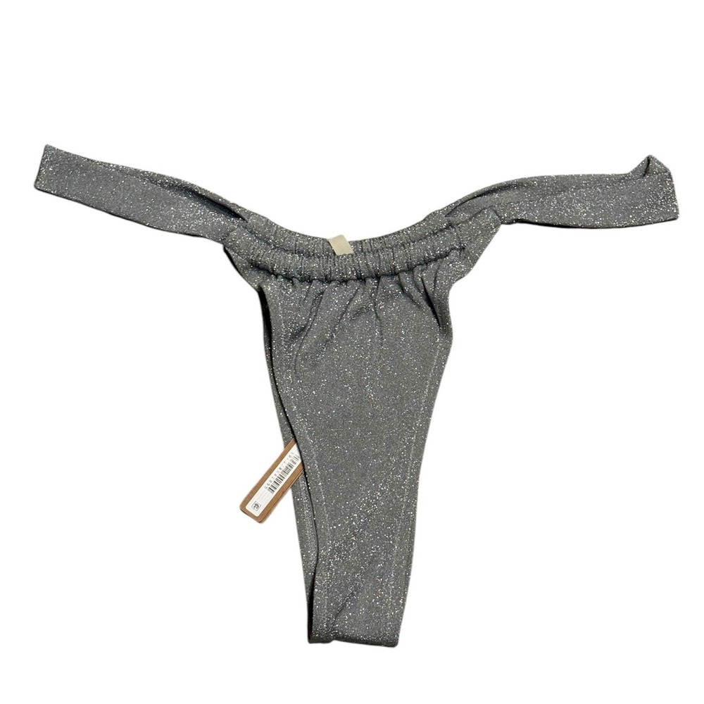 SKIMS Metallic Swim Tanga Bikini Bottom Nickel Silver Sparkle SW-TAN-0107 4X NEW